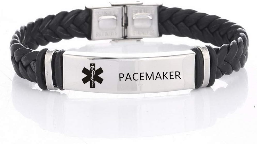 N+A Pulseras de piel de alerta médica vacunada contra la COVID-19, para hombres y mujeres, de acero inoxidable, con etiqueta de identificación de