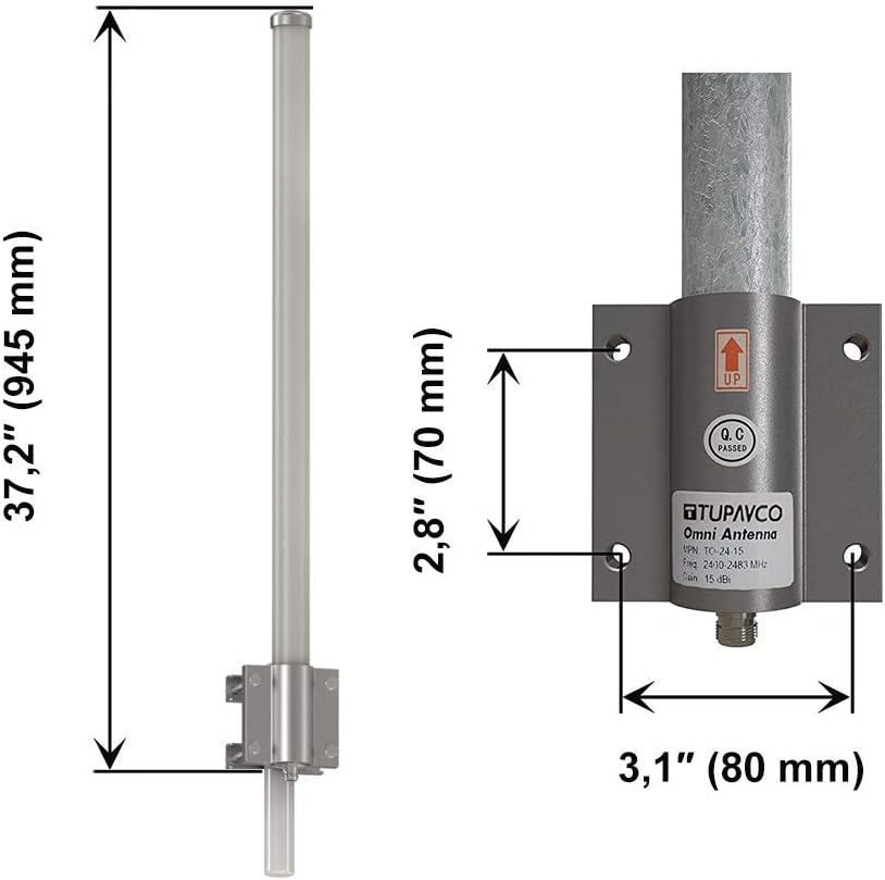 Antena Omni WiFi para exteriores, 12 dB, 2.4 GHz, montaje en techo (3 pies de largo) Extensor de red inalámbricarepetidor de rango Polo (conector de