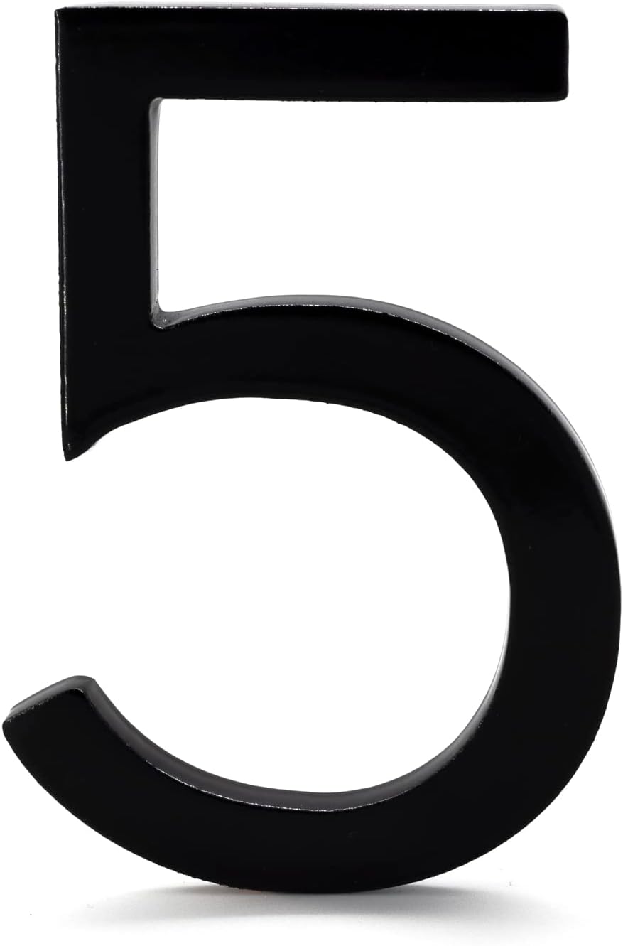 Número de casa moderno de 8 pulgadas, fácil de instalar, número de dirección flotante Montague Metal Products (5, negro)