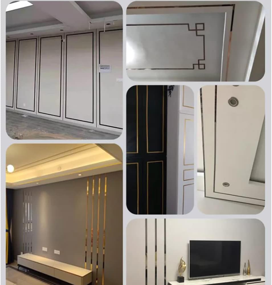 Moldura autoadhesiva flexible para pared, espejo, puerta, armario, sellado de huecos (12 pulgada x 16.4 pies, oro rosa)