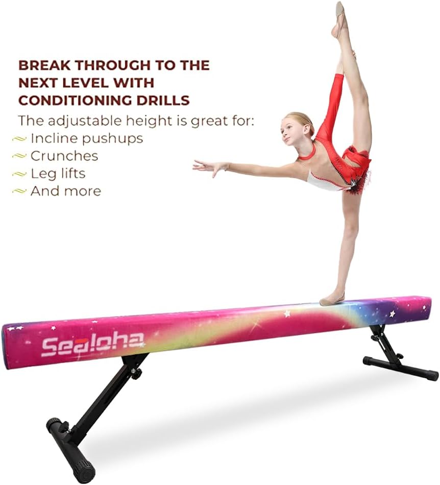 Sealoha 8ft Ultrasimple Adjustable&Foldable Balance Beam,High-Low Floor Beam Suede Gymnastics Equipment,No Tool Require, Gymnastics Beam for