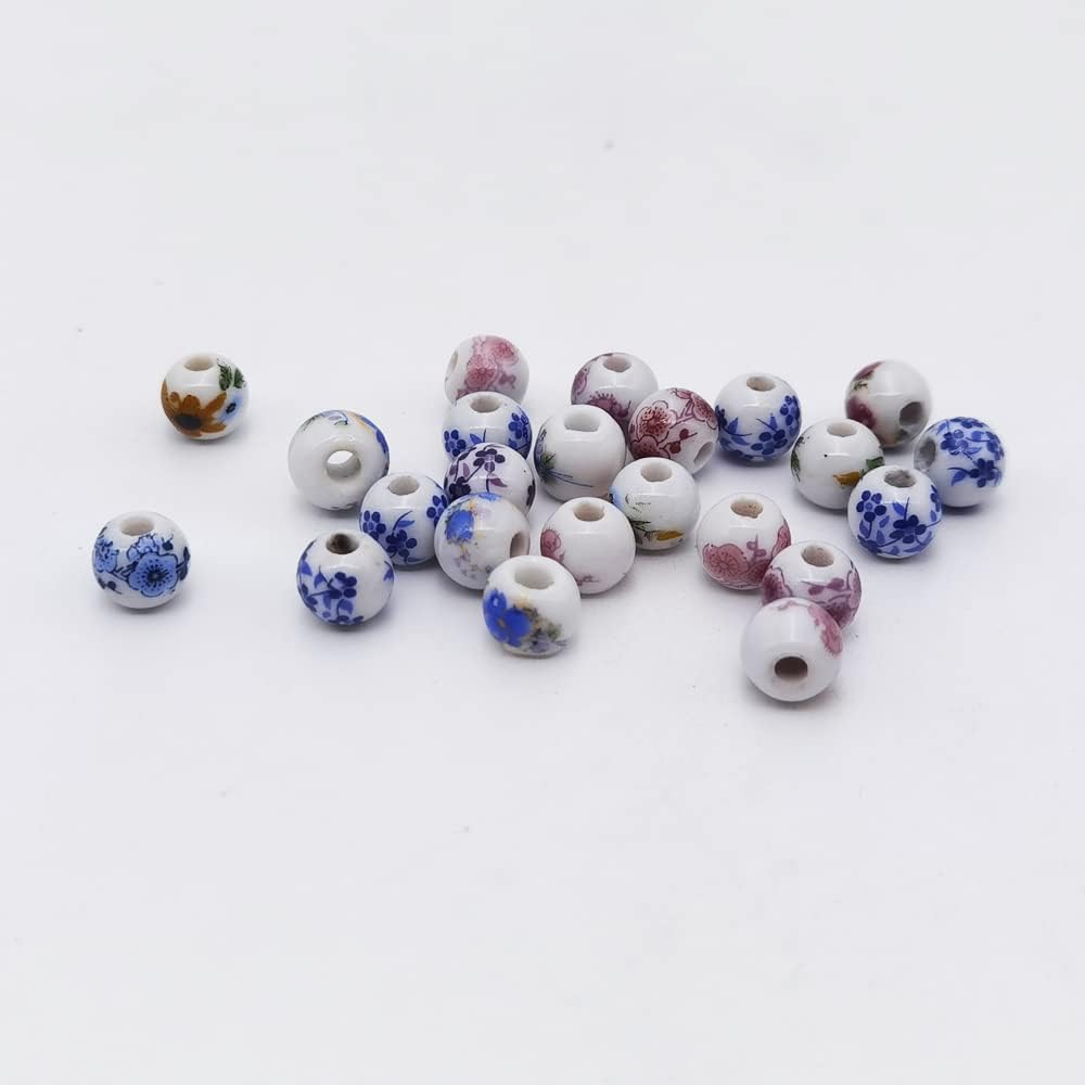 INSPIRELLE 180 cuentas de porcelana redondas chinas de cerámica de 0.315 pulgadas (0.315 in) para hacer joyas hechas a mano, pulseras, collares,