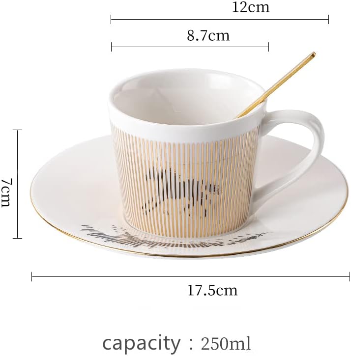 Juego de tazas de café, taza de espejo y platillo creativo de lujo, taza de imagen invertida, taza de té de porcelana con incrustaciones doradas,