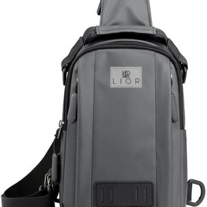Lior Mochila multiusos gris con puerto USB hombro Crossbody senderismo mochila con carga USB, Gris, Moderno Lior Mochila multiusos gris con puerto USB hombro Crossbody senderismo mochila con carga USB, Gris, Moderno