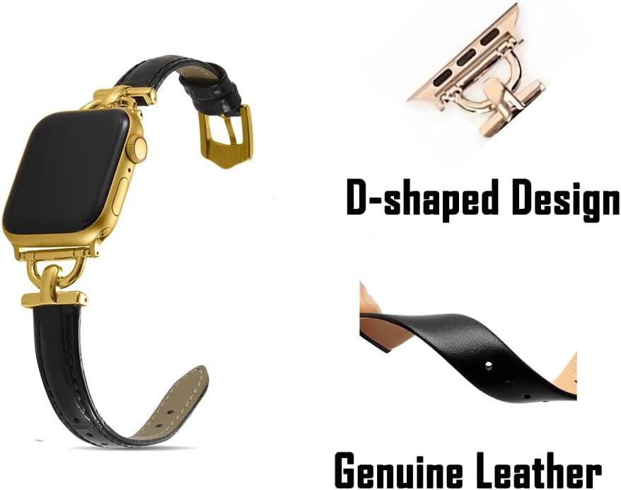 Correas de cuero delgadas compatibles con Apple Watch Band de 1.49, 1.57, 1.61, 1.65, 1.73, 1.77 y 1.73 pulgadas (Ultra), correa de cuero elegante