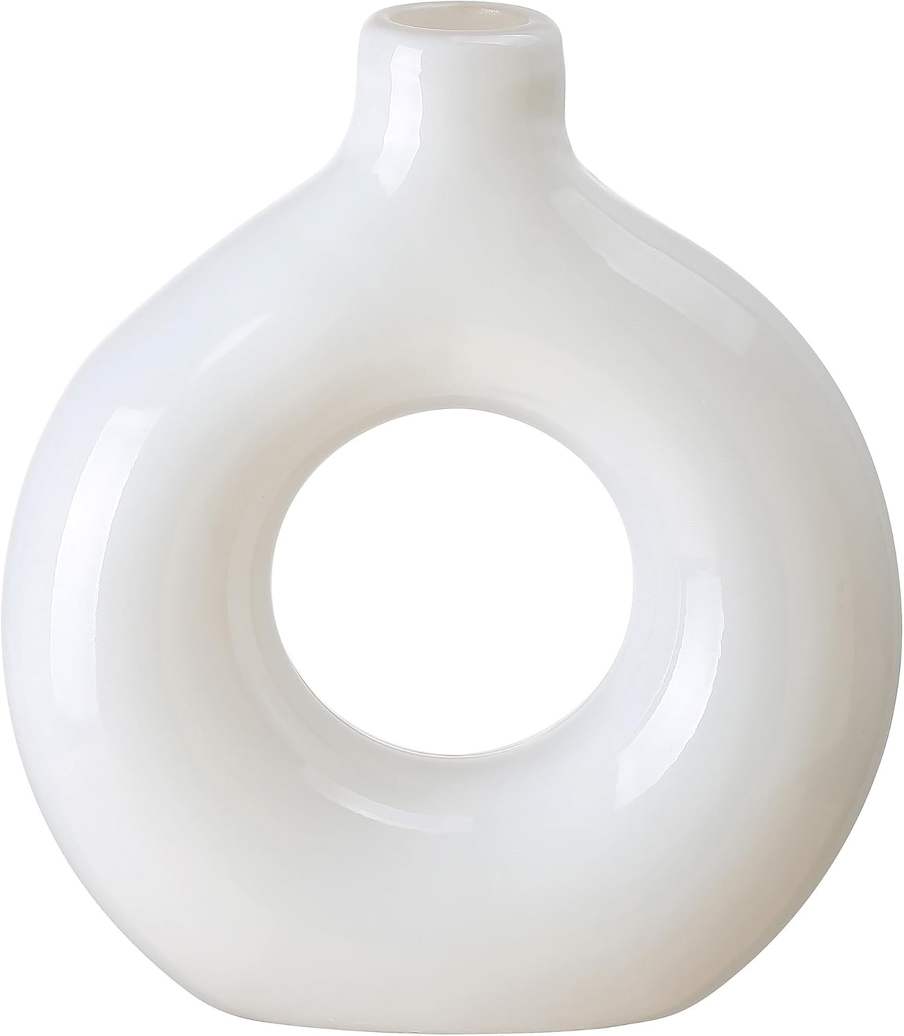 Jarrón de vidrio blanco para flores, jarrón de dona, decoración de mesa, centro de mesa, boda, sala de estar, estantería, oficina, hogar moderno,