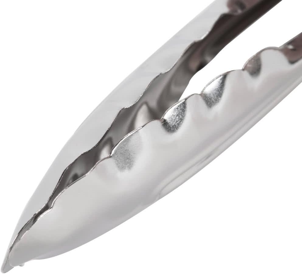 Juego de 3 pinzas de acero inoxidable de 7 pulgadas, pinzas de cocina pequeñas resistentes con borde de agarre festoneado, pinzas de metal para