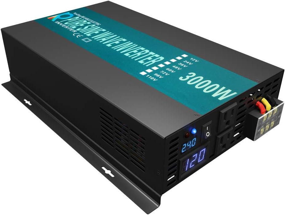 WZRELB Inversor de energía solar confiable de 3000 W fuera de la red Convertidor de voltaje de 24 V CC Pantalla LED de onda sinusoidal pura Dual