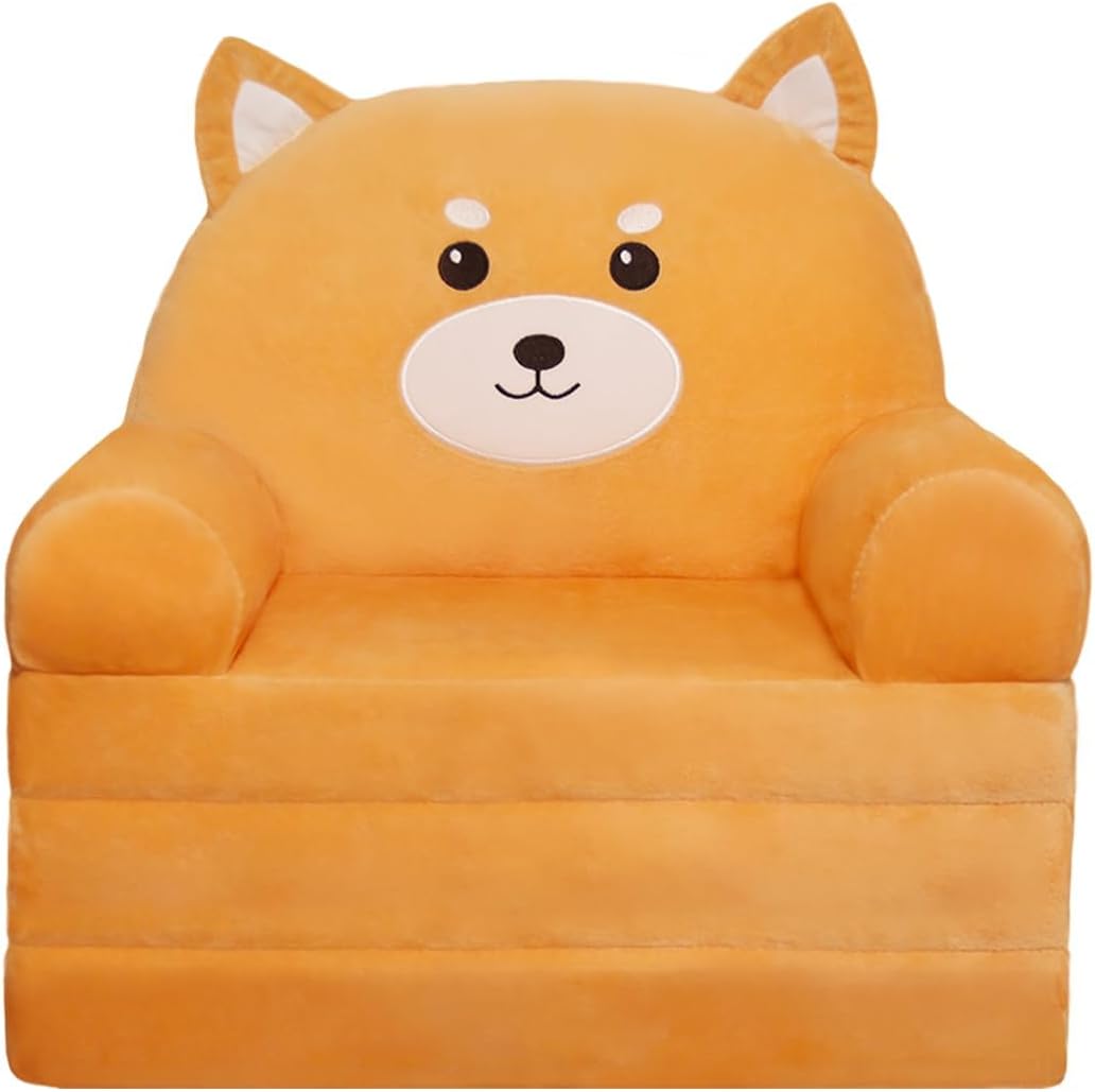QIUODO Sofá plegable para sala de juegos, sofá abierto de terciopelo 2 en 1 para niños pequeños de 1 a 3 años, cómoda silla infantil para leer y