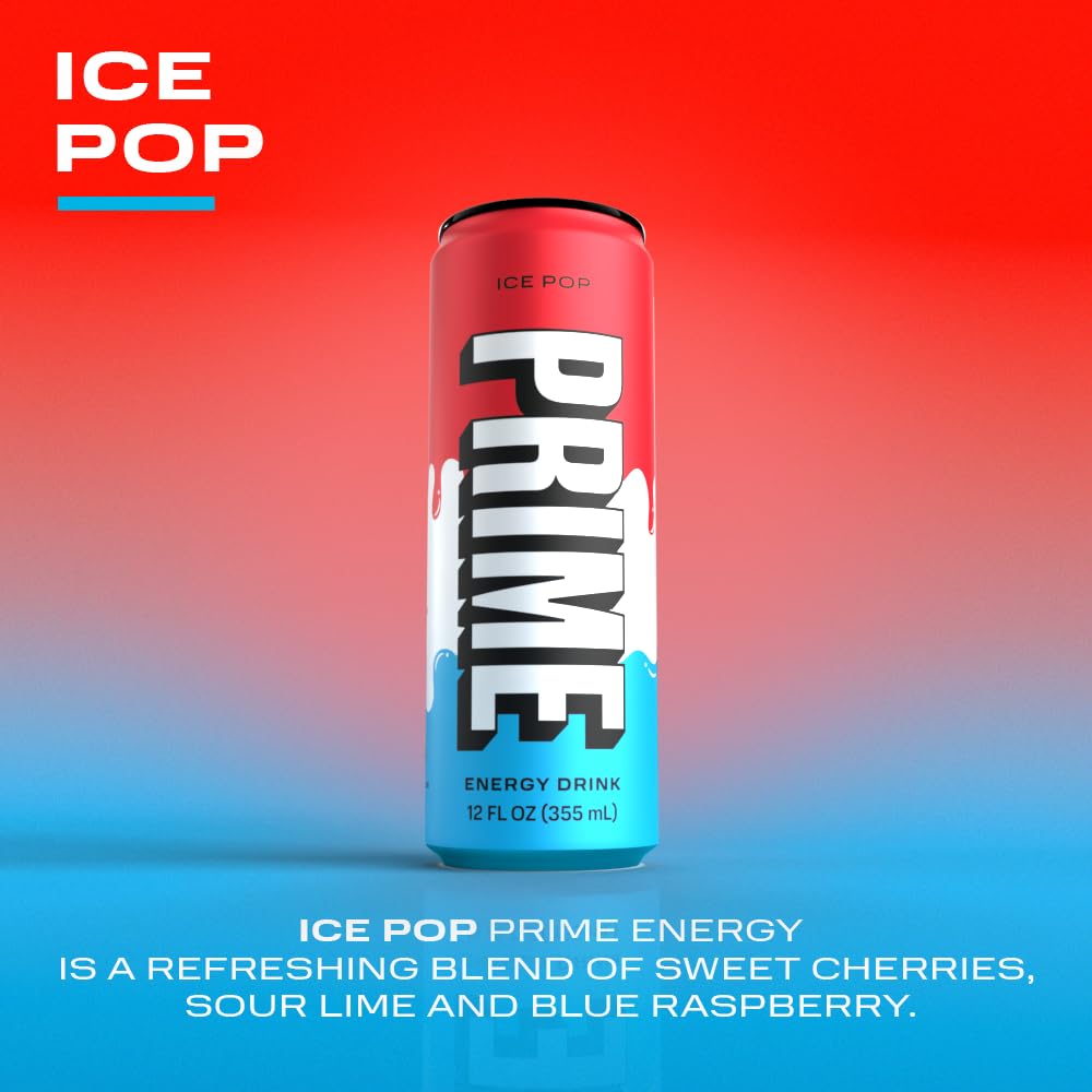 PRIME Energy ICE POP  Bebida energética sin azúcar  Energía preentrenamiento  200 mg de cafeína con 355 mg de electrolitos y agua de coco para