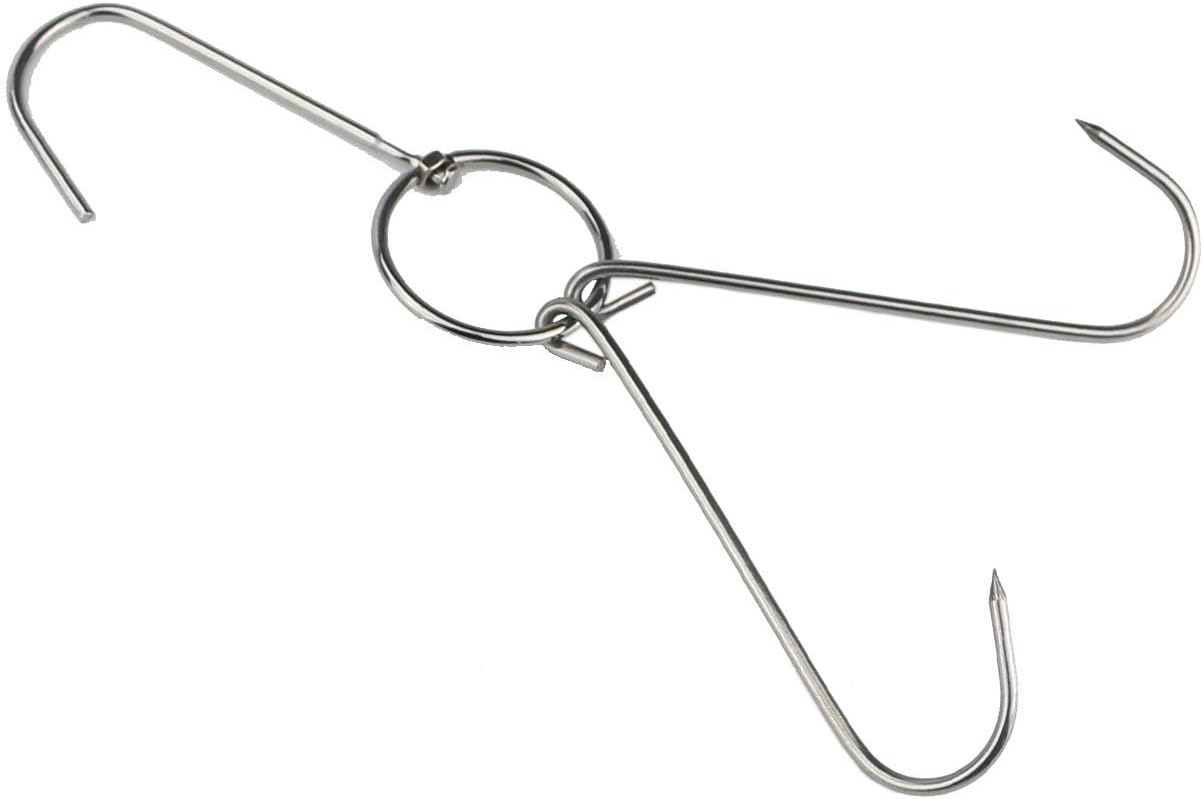 TIHOOD Ganchos dobles de acero inoxidable de 9.4 pulgadas para carne, pato asado, tocino, gancho para tienda de barbacoa, parrilla, accesorios de