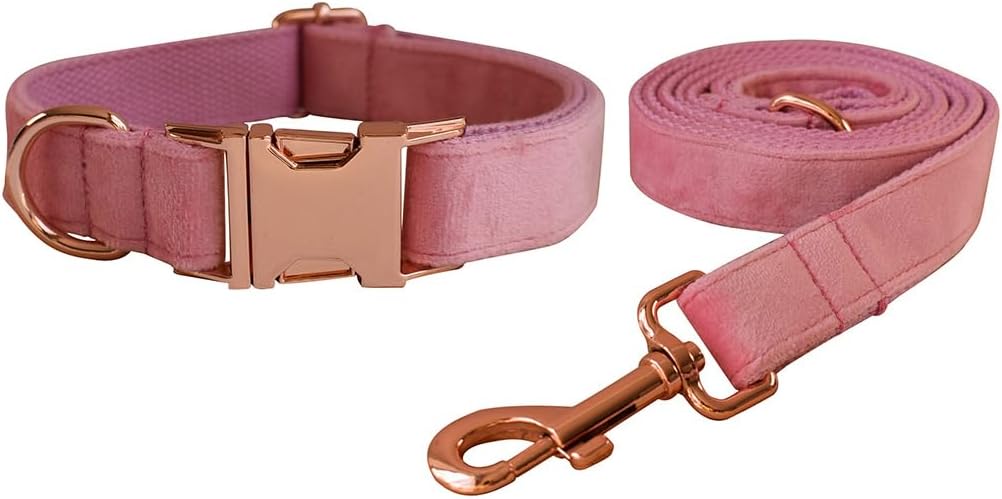 Juego de collar y correa de terciopelo para perro, collar y correa de perro suaves y cómodos, collares ajustables con hebilla de metal resistente