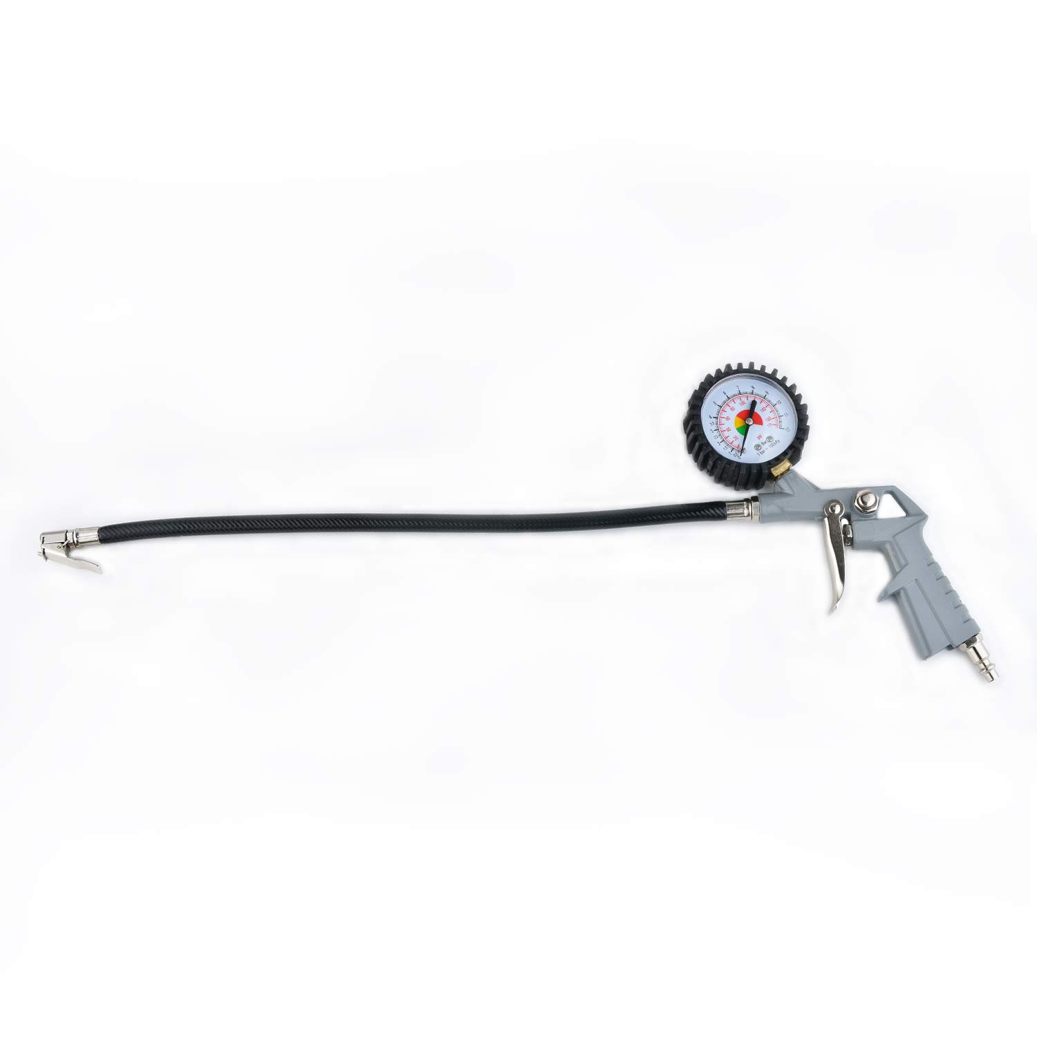 Inflador de neumáticos con manómetro de 0-170 PSI, manómetro de presión de neumáticos con inflador con manguera de goma y enchufe de conexión rápida