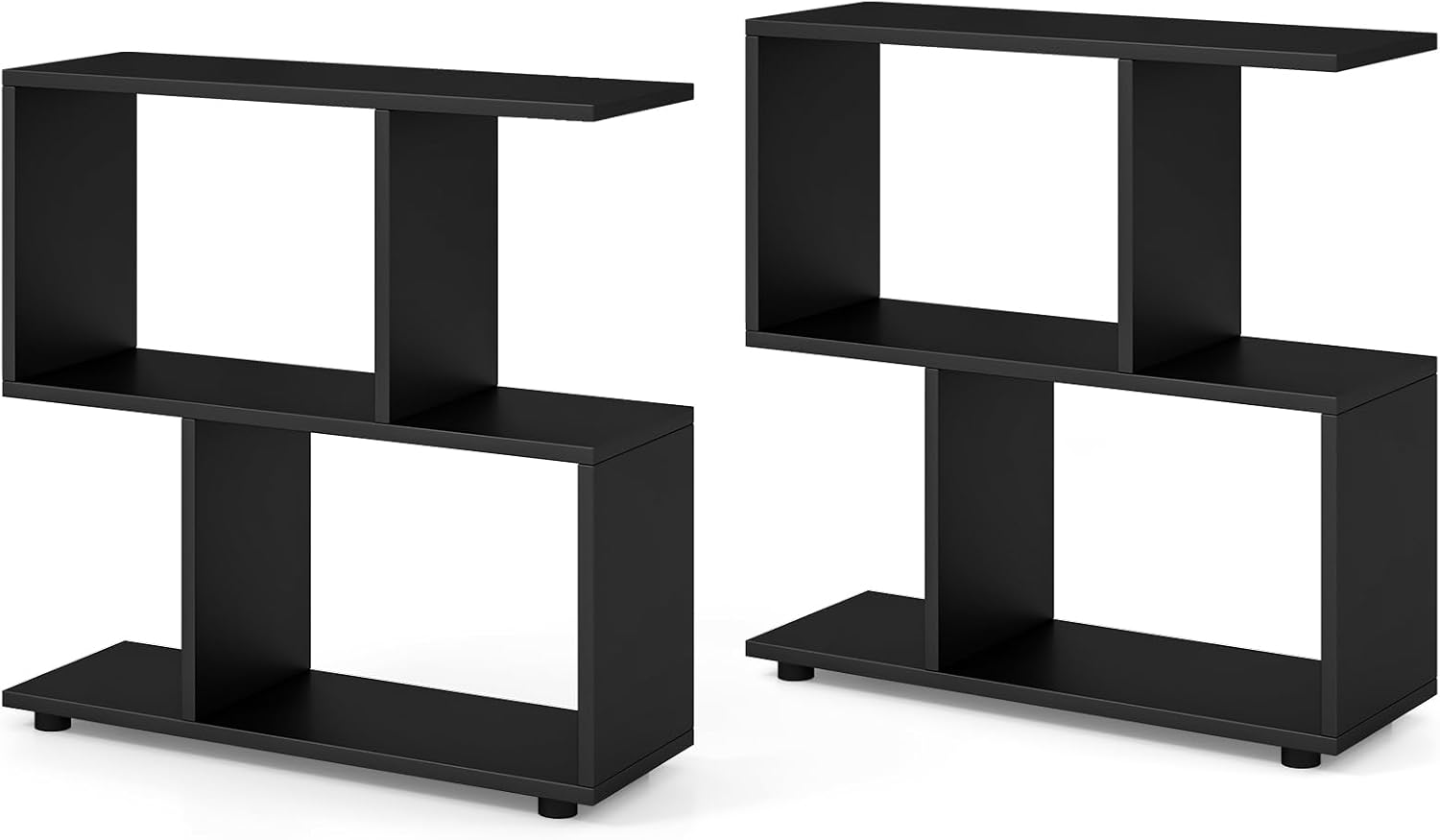Giantex Juego de 2 estanterías geométricas de 3 niveles, estantes de exhibición de madera en forma de S de 24 pulgadas de alto con almohadillas