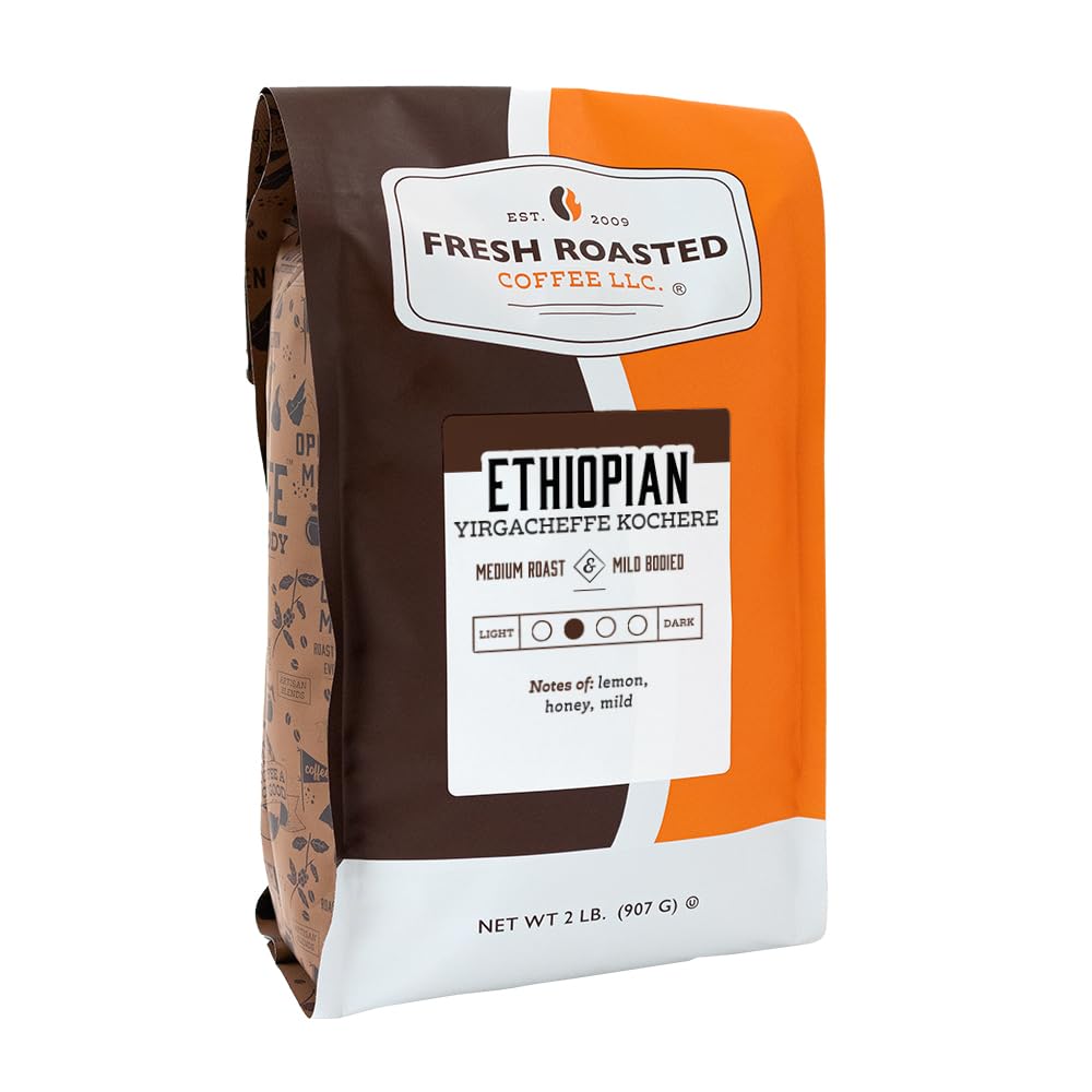 Fresh Roasted Coffee, Ethiopian Yirgacheffe Kochere, 2 libras (32 onzas), tostado medio, Kosher, molido