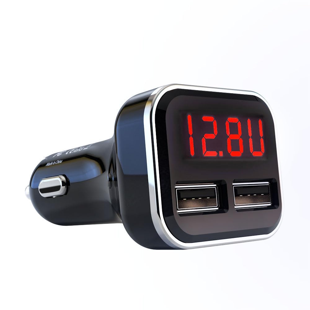 Aliavation – Cargador USB para encendedor de cigarrillos con pantalla de voltaje, cargador de coche dual USB de 24 W, medidor de voltaje, monitor de
