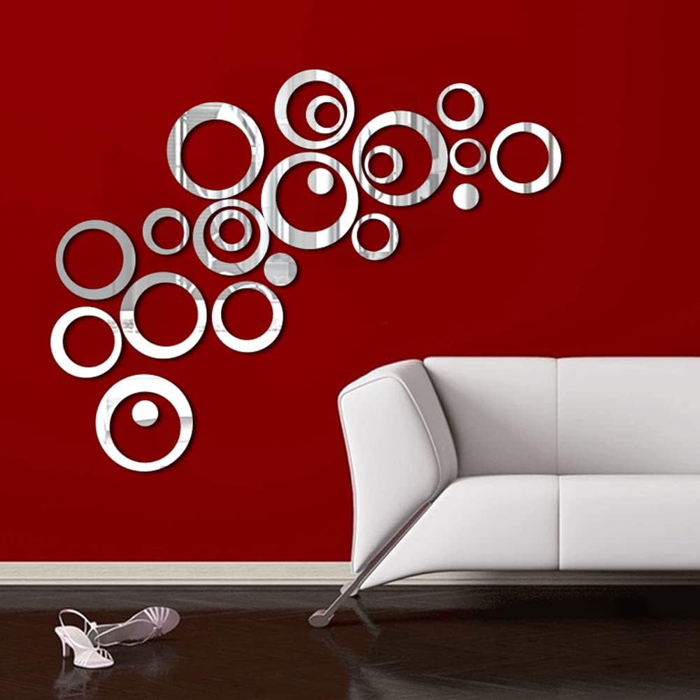 24 calcomanías de pared de espejo circular acrílico, removibles autoadhesivas, espejo acrílico, decoración de pared redonda para sala de estar,