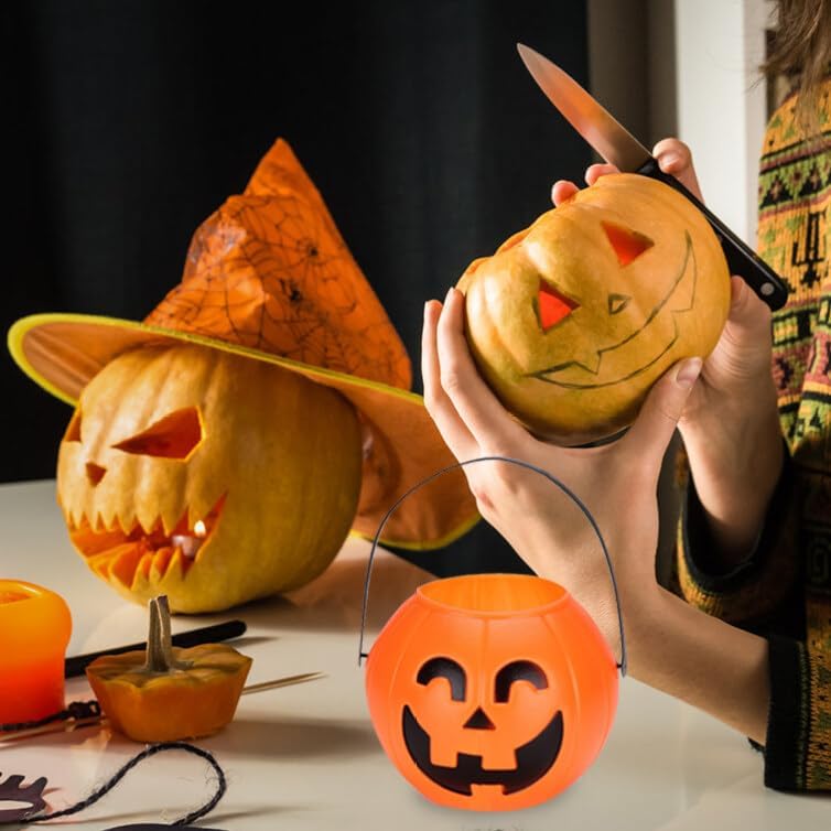 VALICLUD Cubo de Halloween para Halloween, soporte portátil de plástico multiusos para regalos de fiesta, suministros de decoración del hogar, cubo