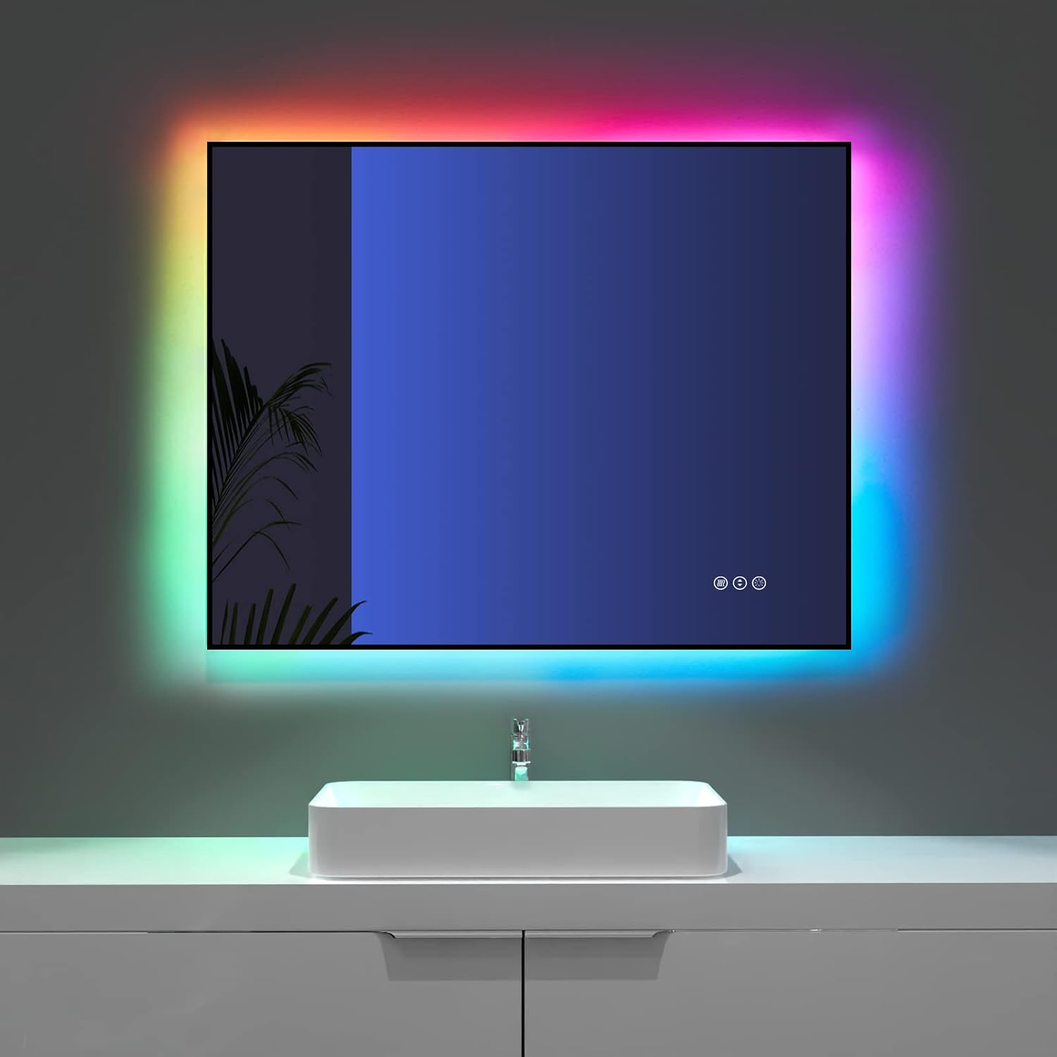 Amorho Espejo de baño LED con retroiluminación RGB, 28 x 36 pulgadas, espejo de tocador iluminado que cambia de color para pared, control táctil,