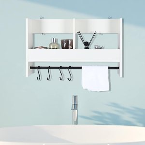 PHI VILLA Estante de ducha con ganchos, estante organizador de cocina montado en la pared, estante de almacenamiento, estantes flotantes de baño, PHI VILLA Estante de ducha con ganchos, estante organizador de cocina montado en la pared, estante de almacenamiento, estantes flotantes de baño,
