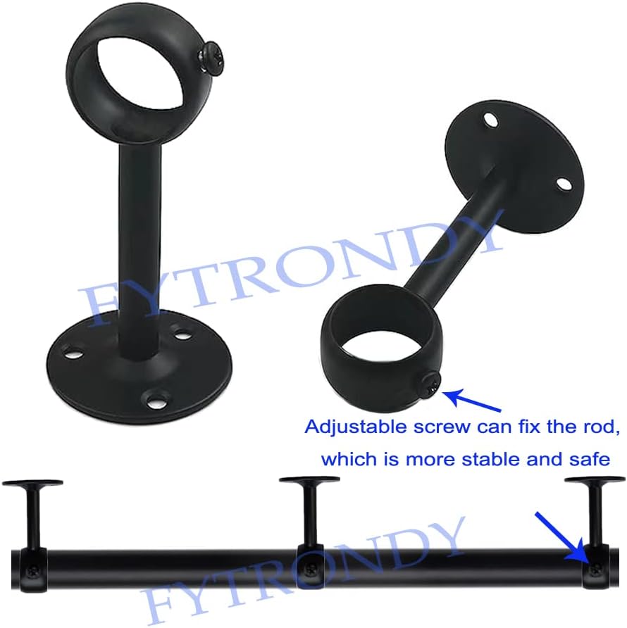 FYTRONDY Black Edition – Tubo de armario de acero inoxidable, soporte de barra de soporte de palanca de armario (1-14 pulgadas, paquete de 2)