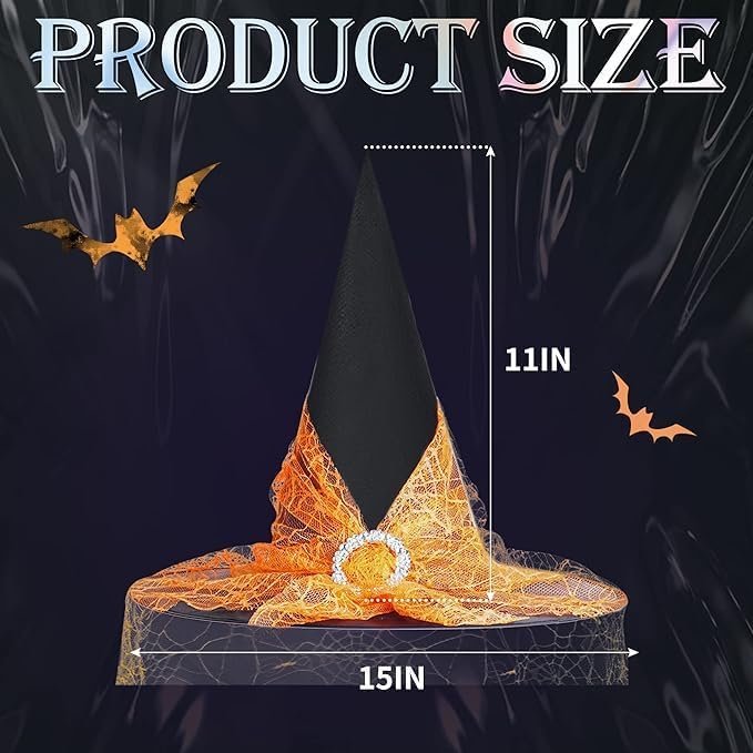 Giga Gud 4 sombreros de bruja de Halloween, sombrero de bruja vintage, velos de encaje transparente, sombreros impresos, suministros de fiesta,