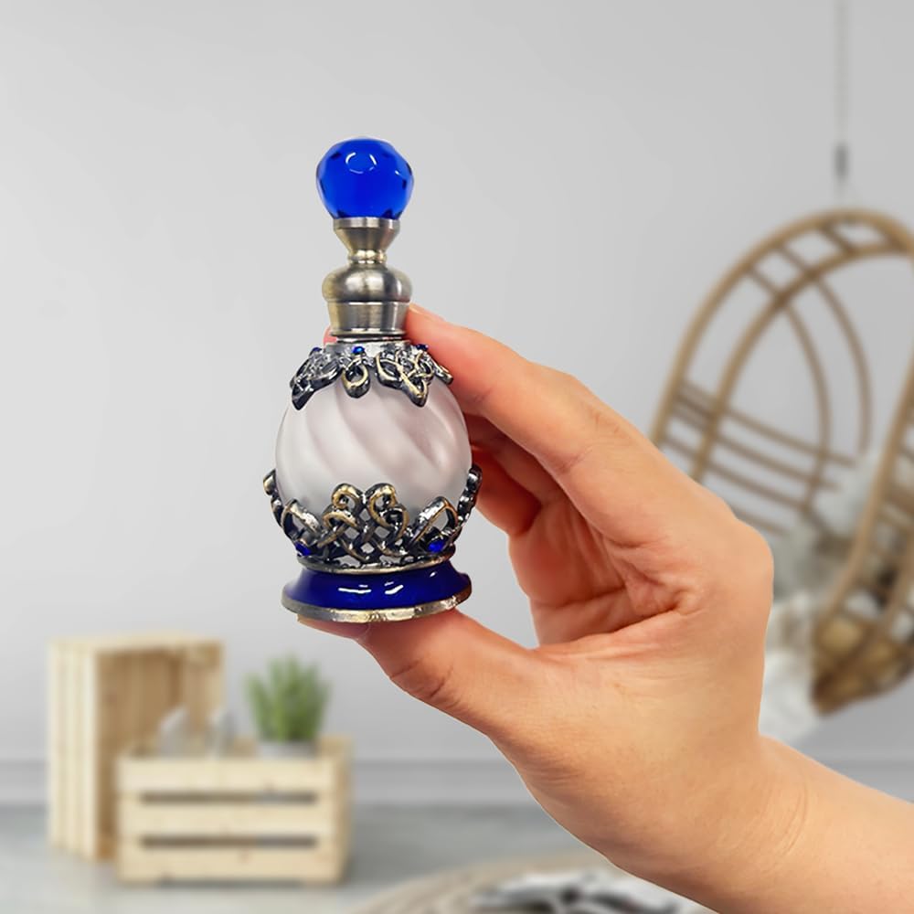 15ml Blue Glass Decorative Perfume Bottles Vintage Jeweled Empty Perfume Bottles Crystal Perfume Vial Refillable Perfume Bottle for Women Girls
