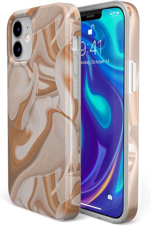Casely Funda compatible con iPhone 12 Mini  Caramelo Delight  Funda con diseño de remolinos de mármol