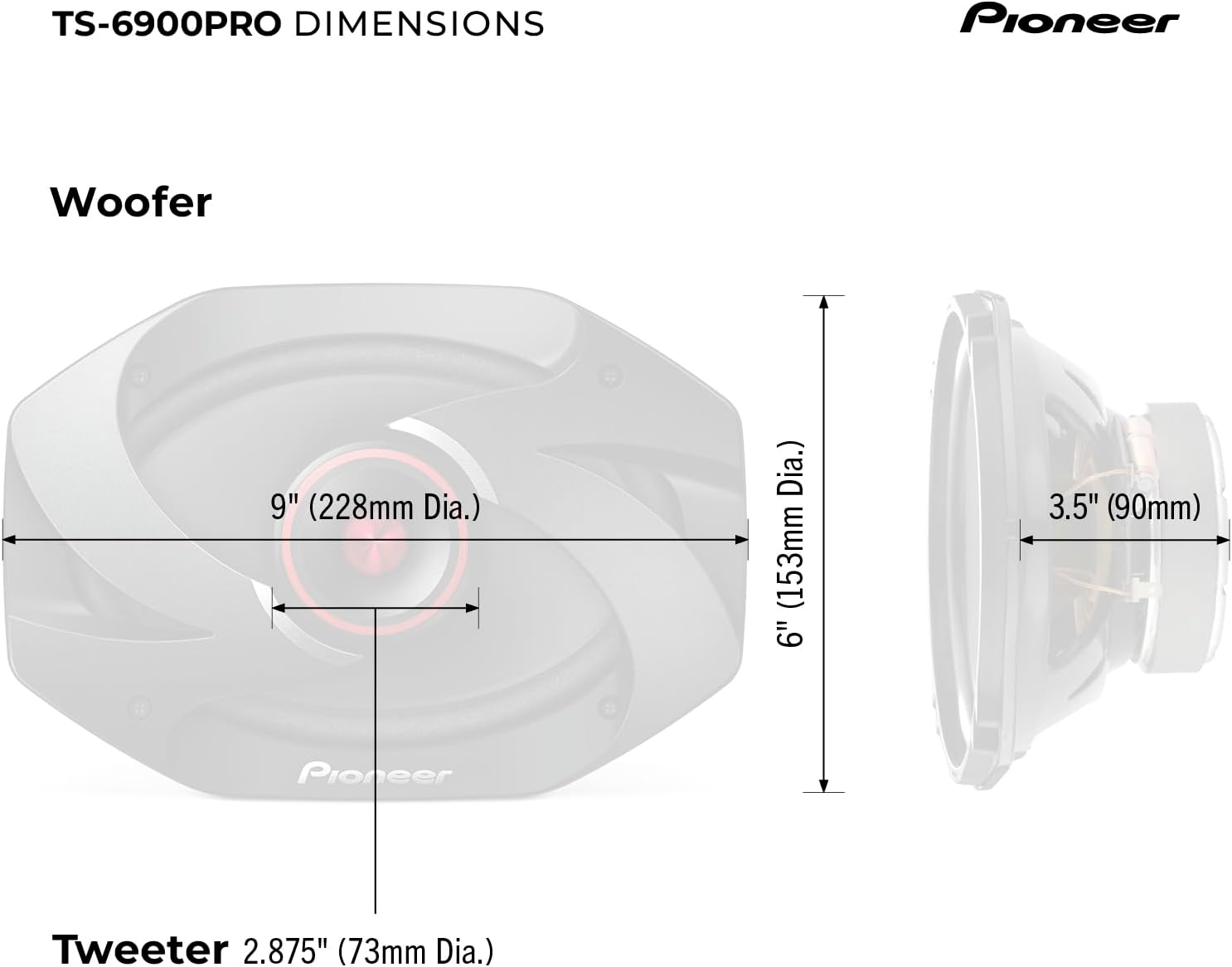 Pioneer TS6900PRO PRO Series – Altavoz de 6 x 9 pulgadas, 2 vías, 600 W MAX 2, color negro