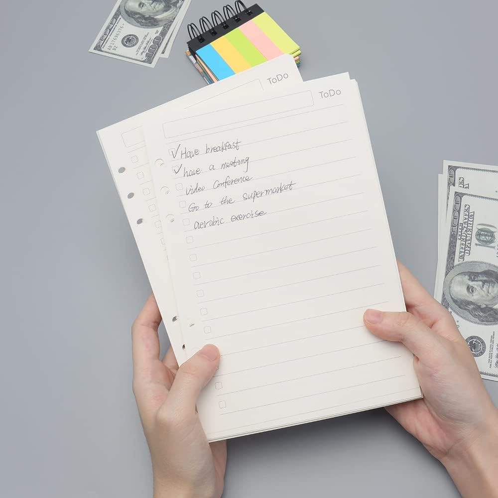 Paquete de 3 repuestos para planificador A5, 6 anillas, papel de repuesto para lista de tareas pendientes beige, hojas sueltas, para carpetas