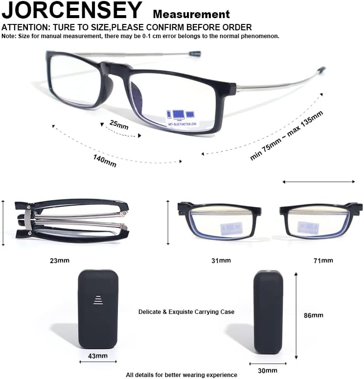 3 Pack Folding Reading Glasses Men Women Blue Light Blocking with Mini Portable Clip Case Small Readers Eyeglasses