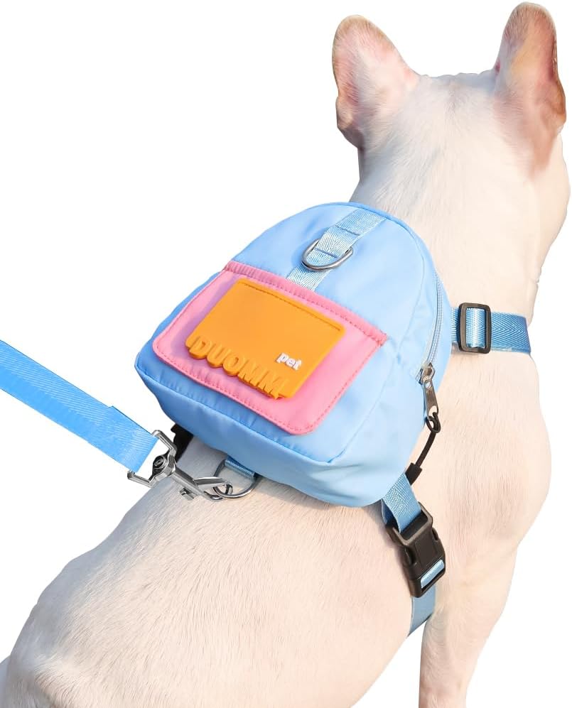 DoggieKit Arnés de mochila para perro con correa, lindas mochilas para cachorros para mascotas, dispensador de bolsas para excrementos de perro,