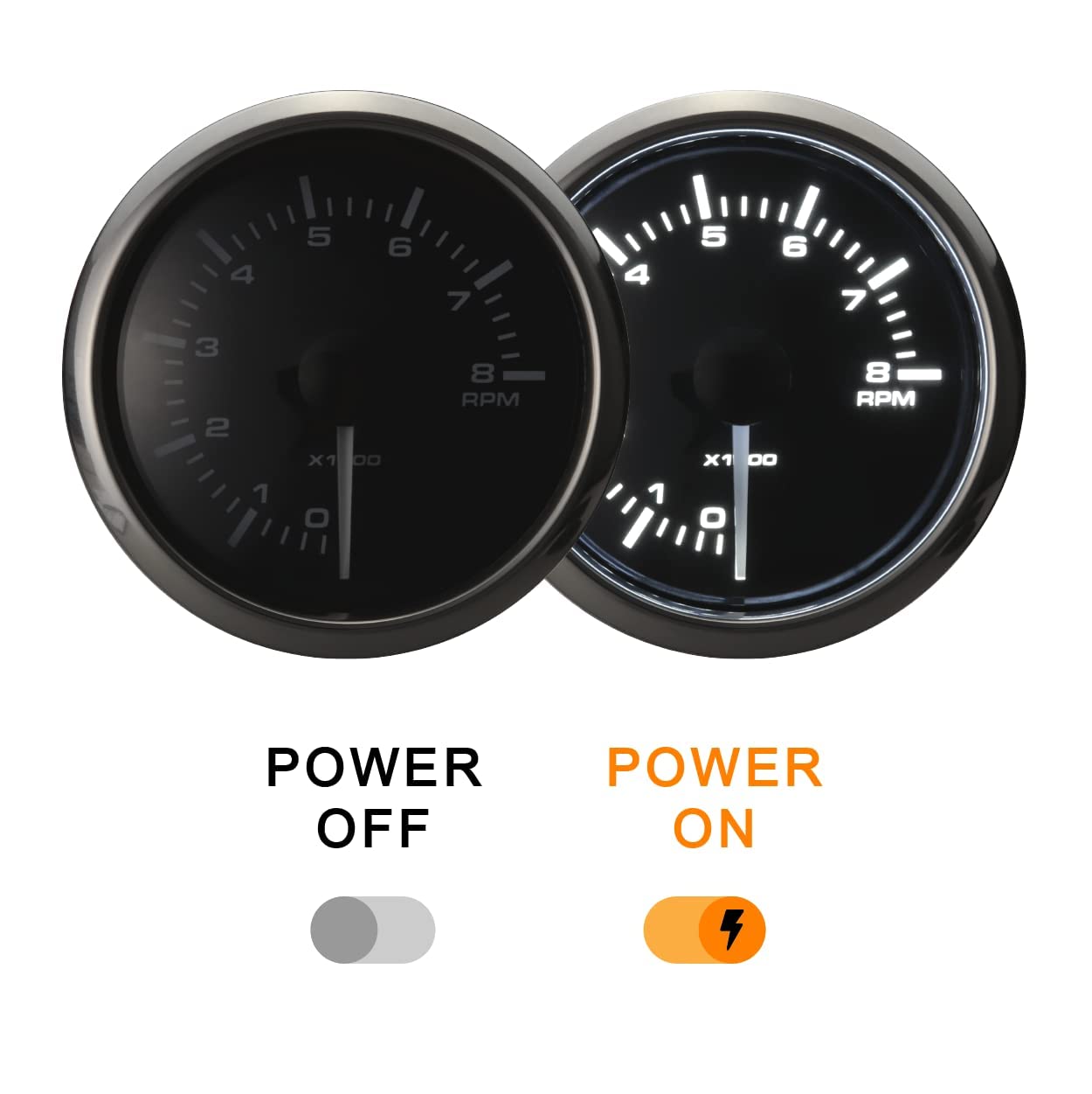 MOTOR METER RACING Tacómetro electrónico universal de 8000 rpm, 2-116 pulgadas, 2.047 in con retroiluminación LED blanco y ámbar, esfera negra,