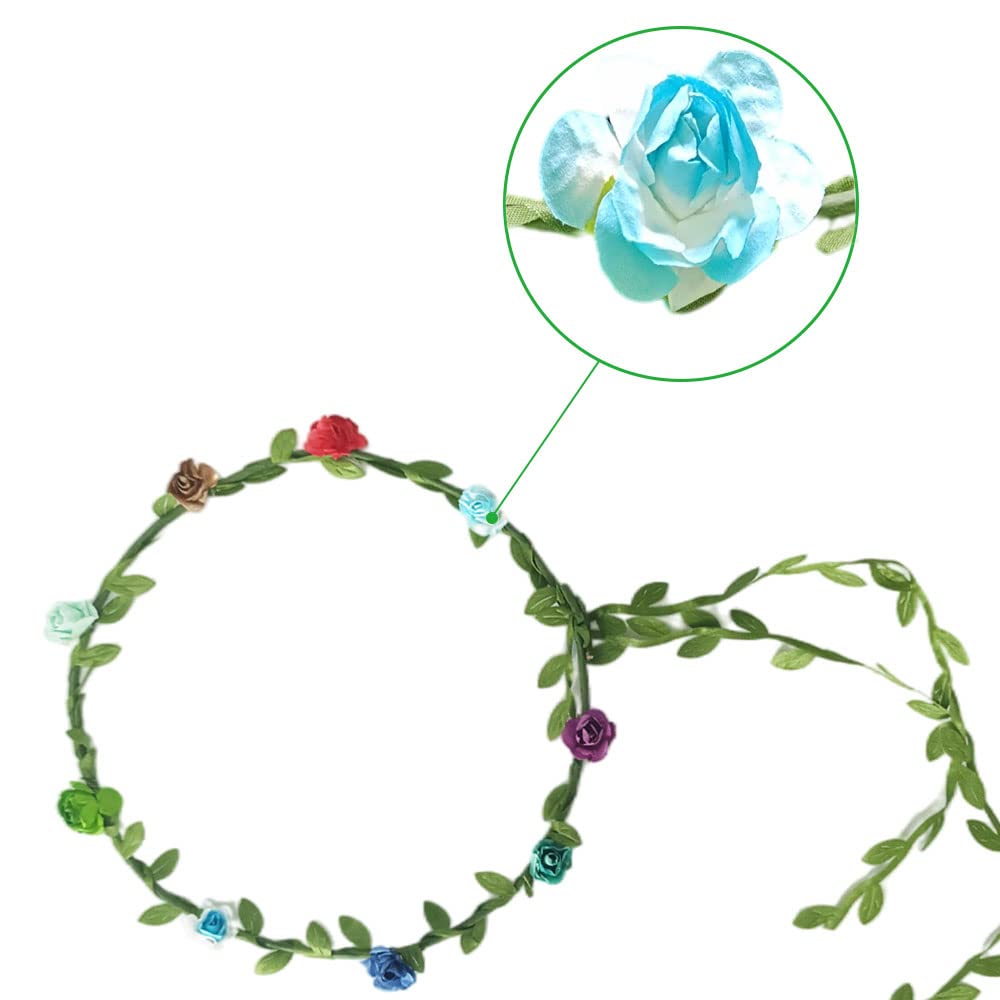 Paquete de 20 diademas multicolor con corona de flores, para mujeres y niñas, para festivales, celebraciones, bodas, fiestas, sin correa de anclaje