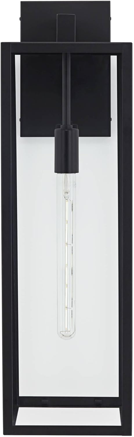 John Timberland Titan – Lámpara de pared industrial moderna para exteriores, color negro místico, paneles de vidrio transparente de 27 pulgadas para