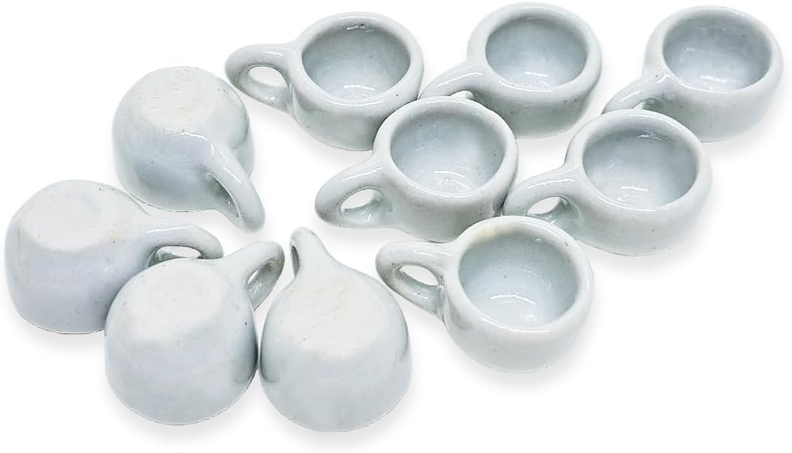 Juego de 10 vasos de cerámica blanca de alto de pulgada de alto, vajilla pequeña, vajilla en miniatura, cuencos, cubiertos, utensilios de cocina,