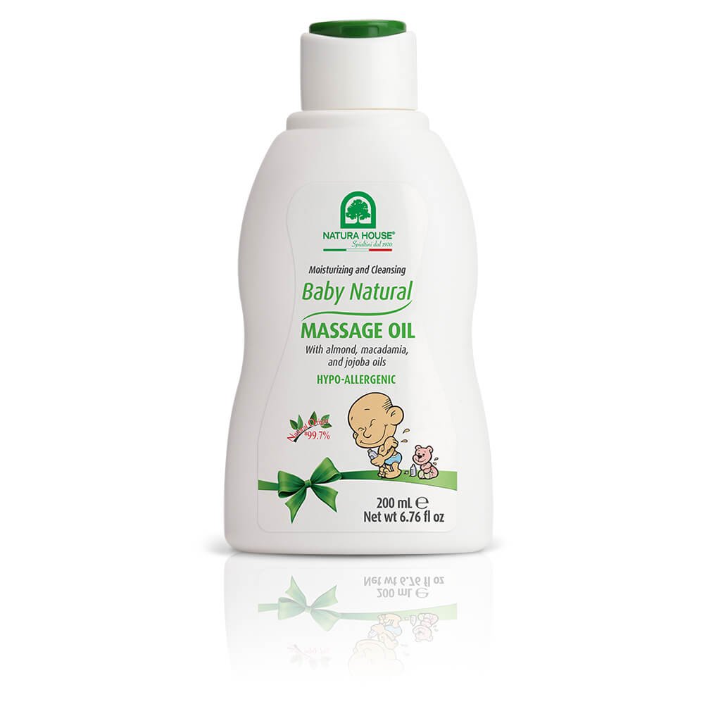 Natura House Aceite de masaje natural para bebés, ligero, aroma, aceite para bebés con aceites de almendras, macadamia y jojoba, 99.7% de origen