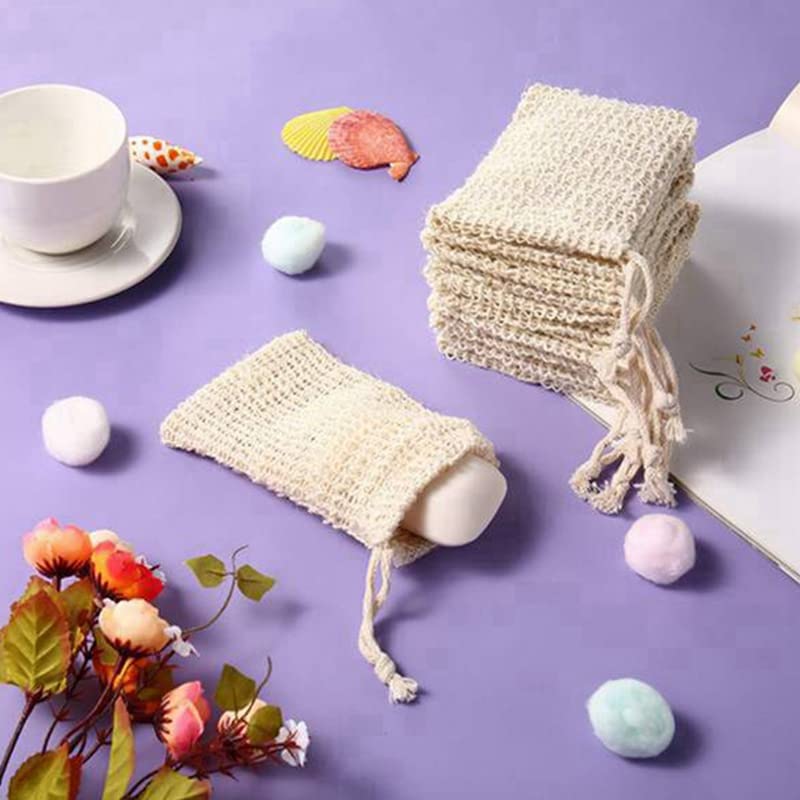 15 bolsas ahorradoras de jabón natural de sisal exfoliante bolsa de jabón con cordón para ducha y baño, 5.5 x 3.5 pulgadas