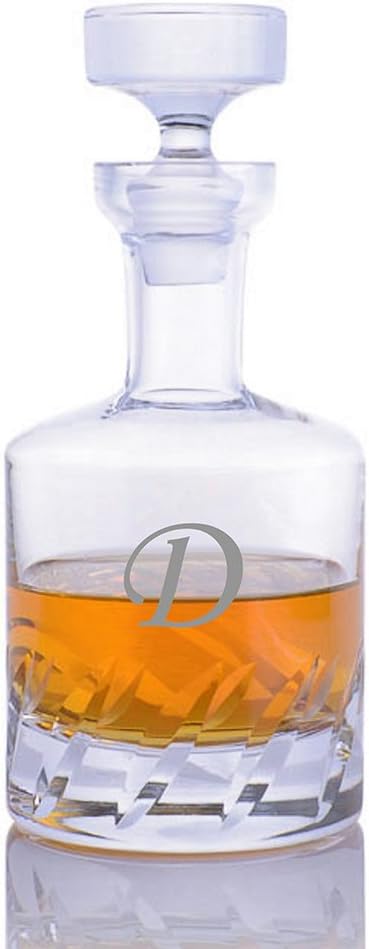 Ravenscroft personalizado – Decantador de whisky de hoja biselada de cristal sin plomo y 4 vasos de whisky escocés de malta individual y bandeja de