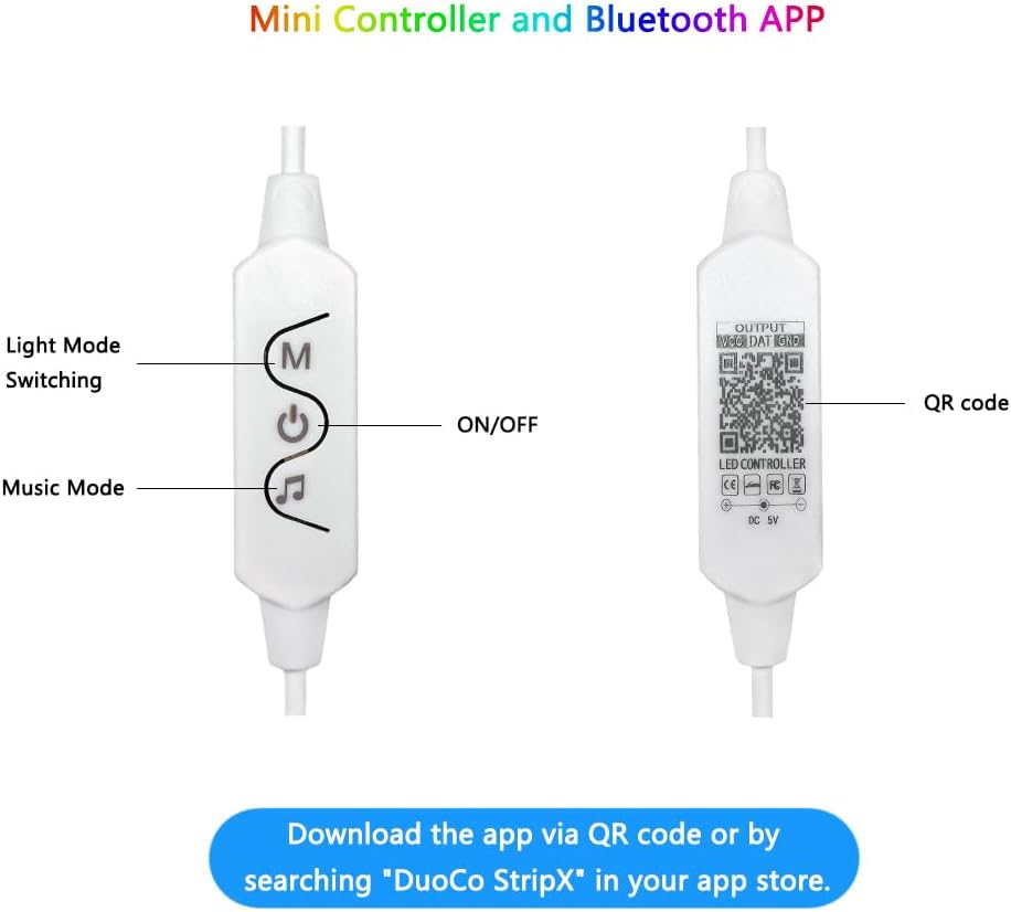 WS2812b Kit de tira LED direccionable individualmente de 16.4 pies, 30 píxelesm, aplicación Bluetooth, control remoto, sincronización de música, RGB