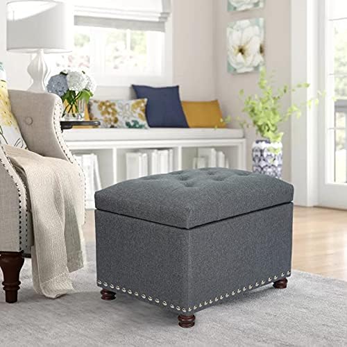 Joveco Banco otomano de almacenamiento rectangular de tela, reposapiés, 24 pulgadas, moderno, copetudo, para dormitorio, asiento para entrada,