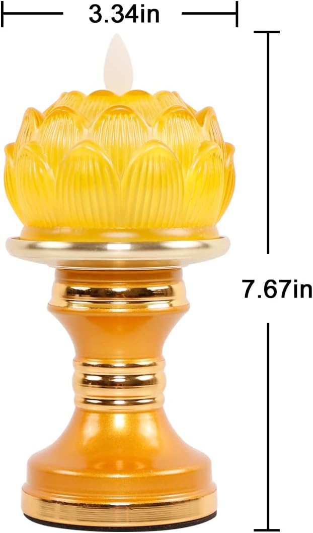 Lámpara budista de loto esmaltada con llama simulada LED, oferta de luz ante Buda, equipada con base de aleación – 2.95 pulgadas