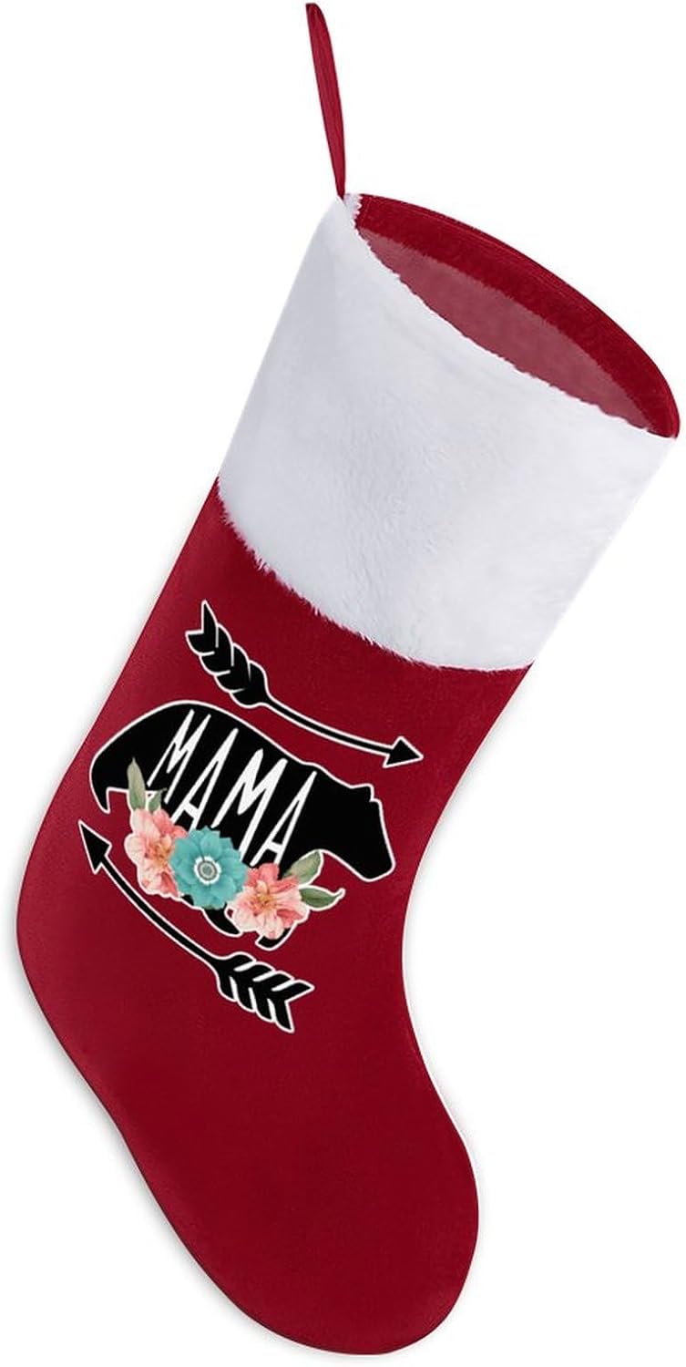 Calcetines de Navidad personalizados con diseño de mamá oso para chimenea, decoración de fiestas navideñas