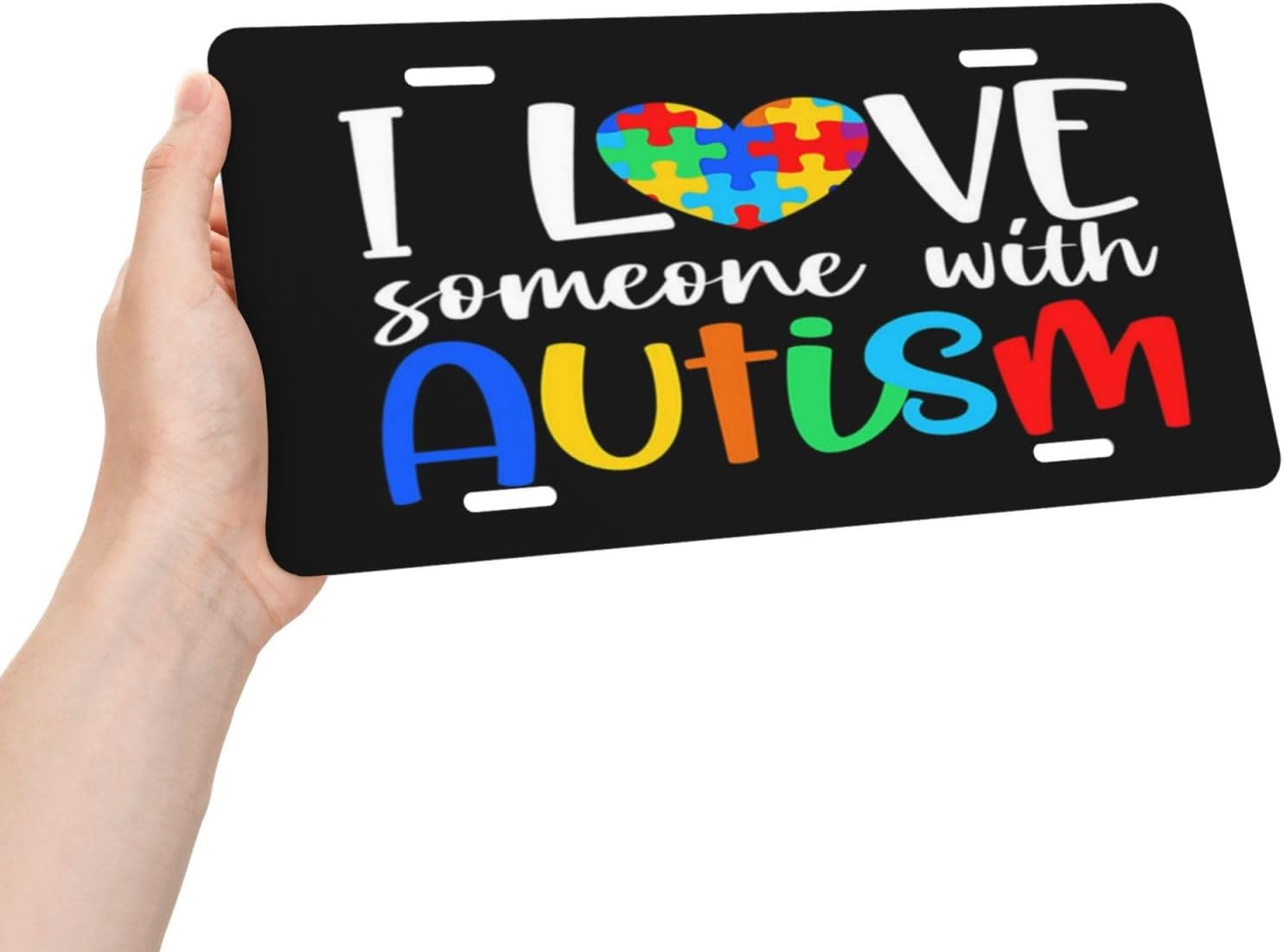 Placa de matrícula retro con texto en inglés “I Love Someone with Autismo”, placa de metal para automóvil, decoración del hogar para mujeres y