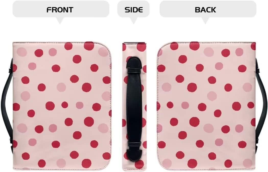 Funda de cuero para la Biblia para hombres, funda de Biblia con patrón de bola roja, bolsa grande para la Biblia con asa bolsa de mano para la