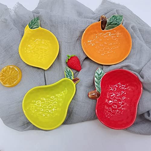 123Arts 4 platos de cerámica con forma de manzana para condimentos, platos de salsa y aperitivos