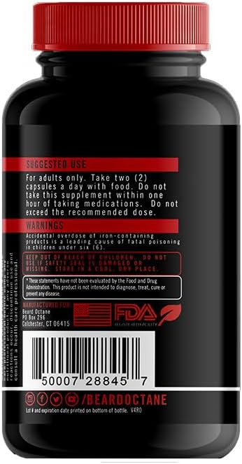 Beard Octane Combustible para barba – Complejo vitamínico para el crecimiento del cabello de la barba con biotina, vitamina A, vitamina C –