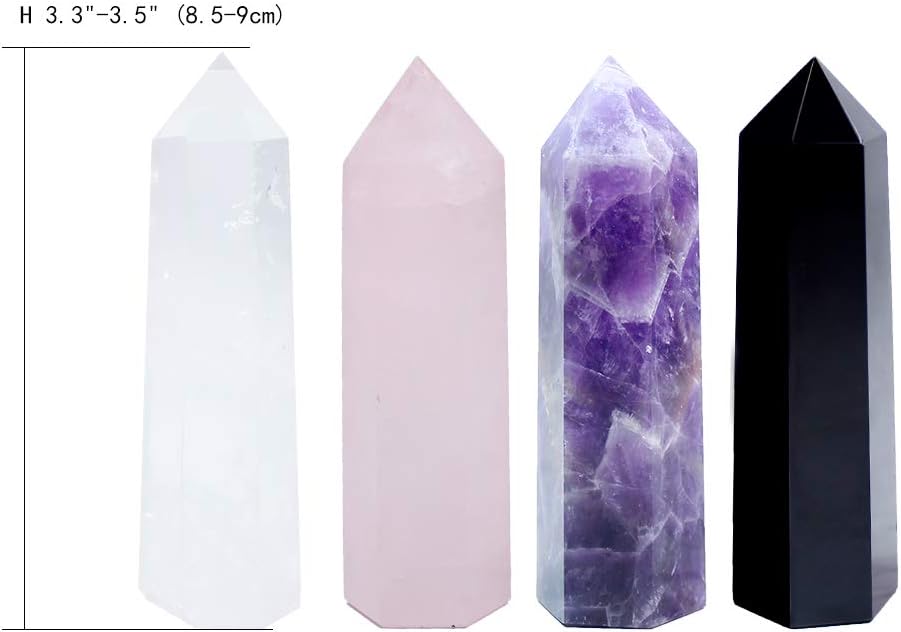 Runyangshi – 8 varitas curativas de cristal natural, varitas de cristal curativo de un solo punto, piedras de chakra reiki de 6 facetas, prisma de