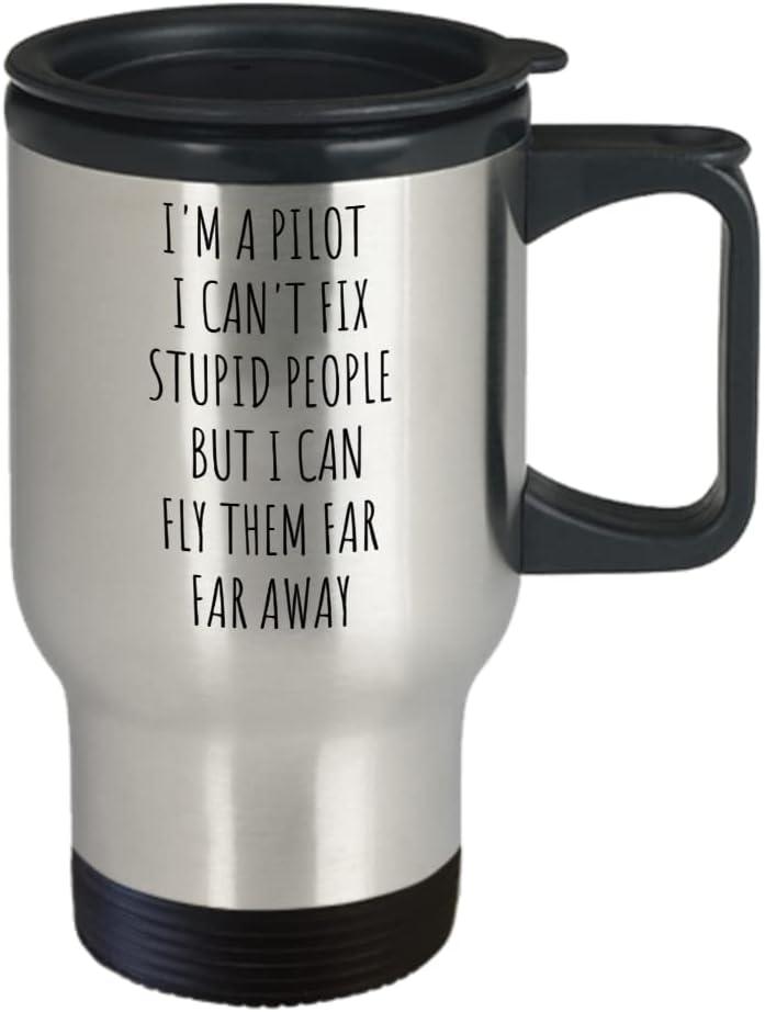 Taza de viaje aislada con tapa, regalo para piloto, divertido regalo de piloto para hombres y mujeres, taza de regalo de reloj piloto blanco