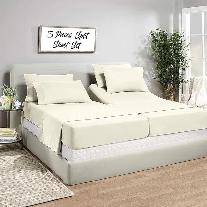 Sábanas Split King – Sábanas ajustables divididas de 5 piezas tamaño King dividido para cama con números de sueño, sábanas de microfibra ultrasuave
